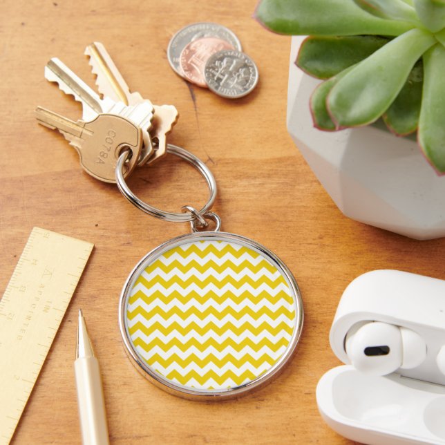 Yellow Zigzag, Yellow Chevron, Geometric Pattern Keychain (Desk)