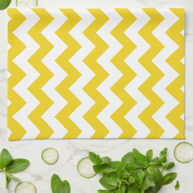 Yellow Zigzag, Yellow Chevron, Geometric Pattern Kitchen Towel (Folded)