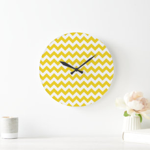 Yellow Zigzag, Yellow Chevron, Geometric Pattern Large Clock