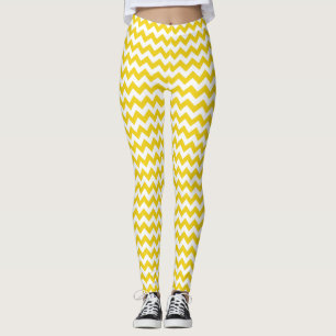 Yellow Zigzag, Yellow Chevron, Geometric Pattern Leggings