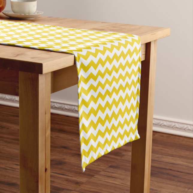 Yellow Zigzag, Yellow Chevron, Geometric Pattern Medium Table Runner (In Situ)