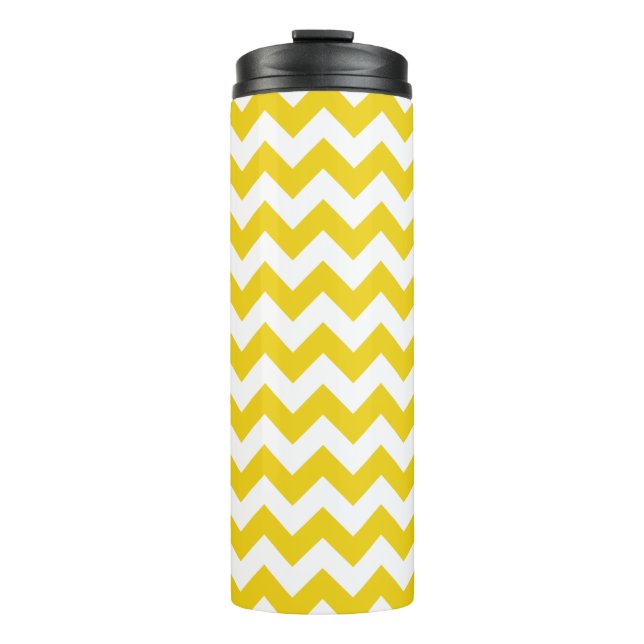Yellow Zigzag, Yellow Chevron, Geometric Pattern Thermal Tumbler (Front)