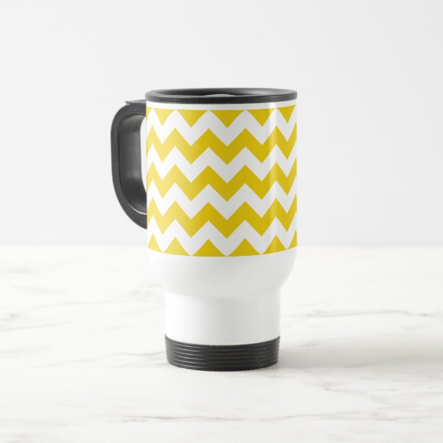 Yellow Zigzag, Yellow Chevron, Geometric Pattern Travel Mug (Front Left)