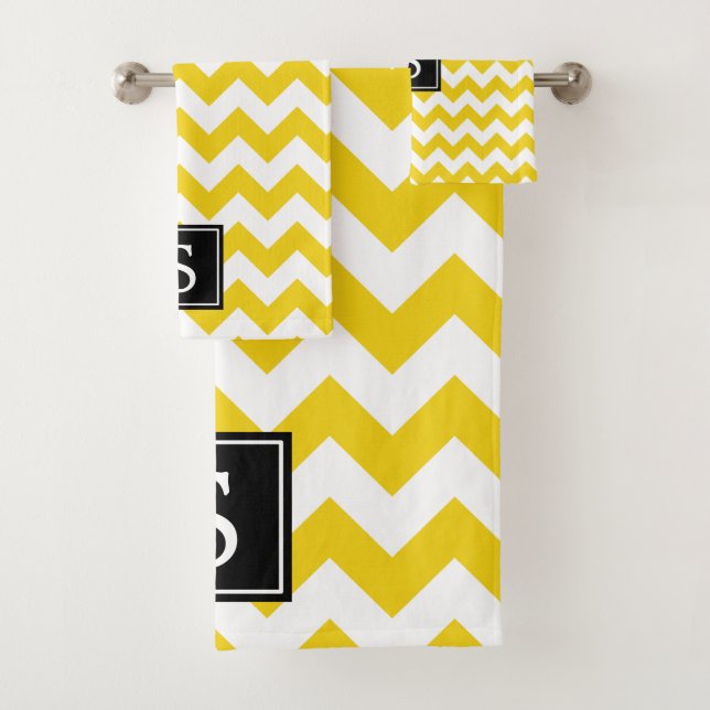 Yellow Zigzag, Yellow Chevron, Monogram Bath Towel Set (Insitu)
