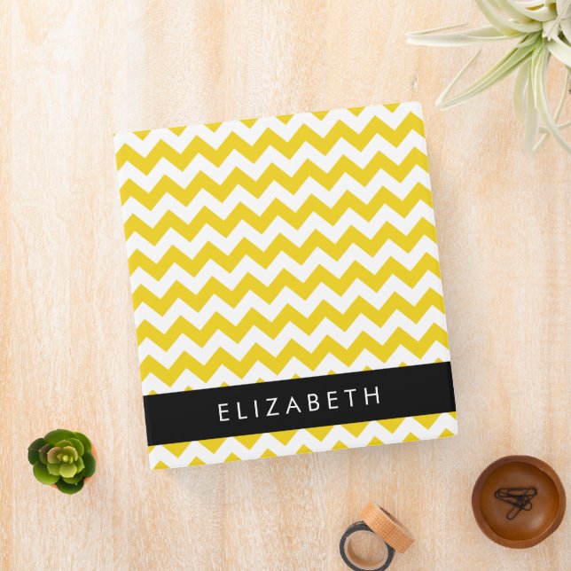 Yellow Zigzag, Yellow Chevron, Your Name 3 Ring Binder (In Situ)