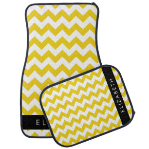 Yellow Zigzag, Yellow Chevron, Your Name Car Floor Mat