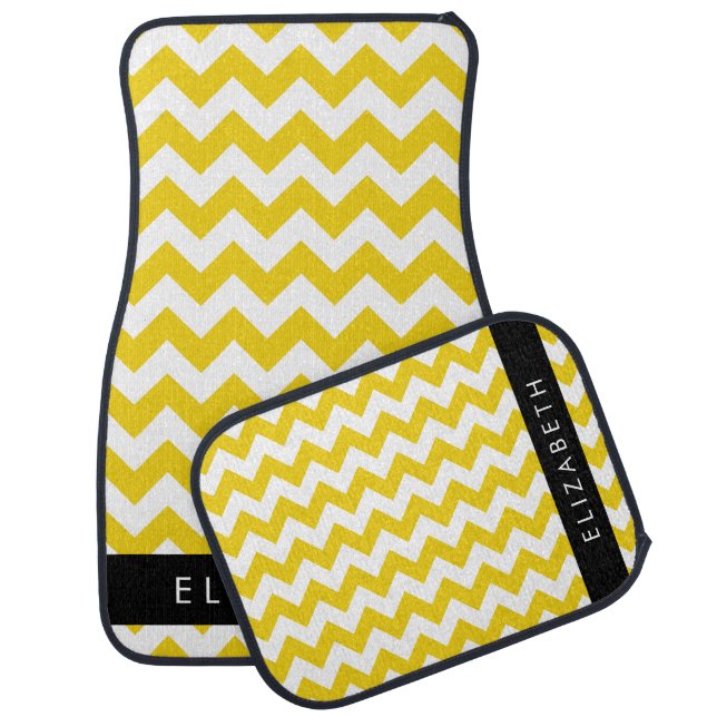 Yellow Zigzag, Yellow Chevron, Your Name Car Floor Mat (Set)