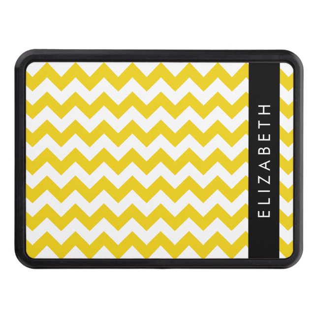 Yellow Zigzag, Yellow Chevron, Your Name Hitch Cover (Front)