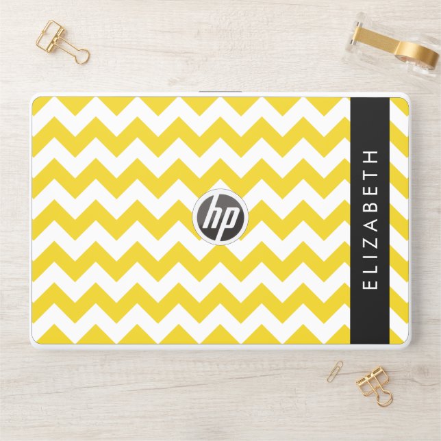 Yellow Zigzag, Yellow Chevron, Your Name HP Laptop Skin (Desk)