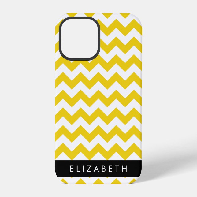 Yellow Zigzag, Yellow Chevron, Your Name Iphone Case (Back)