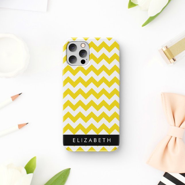 Yellow Zigzag, Yellow Chevron, Your Name iPhone Case (Creator Uploaded)