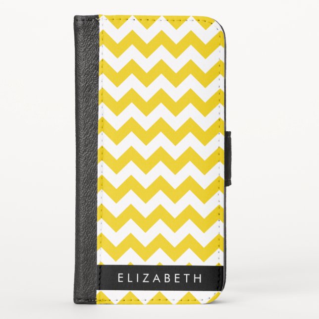 Yellow Zigzag, Yellow Chevron, Your Name iPhone Wallet Case (Front)