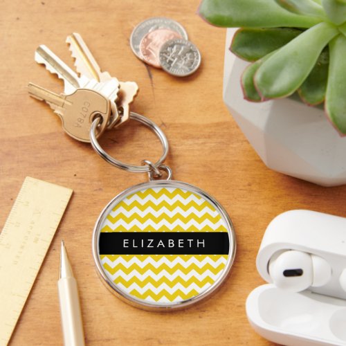 Yellow Zigzag Yellow Chevron Your Name Keychain