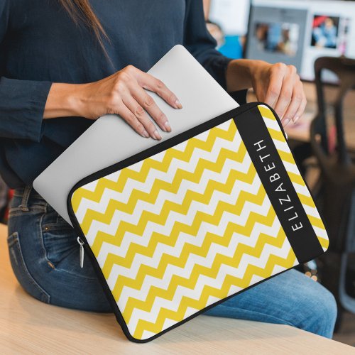 Yellow Zigzag Yellow Chevron Your Name Laptop Sleeve