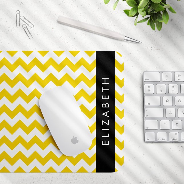 Yellow Zigzag, Yellow Chevron, Your Name Mouse Pad (Creator Uploaded)