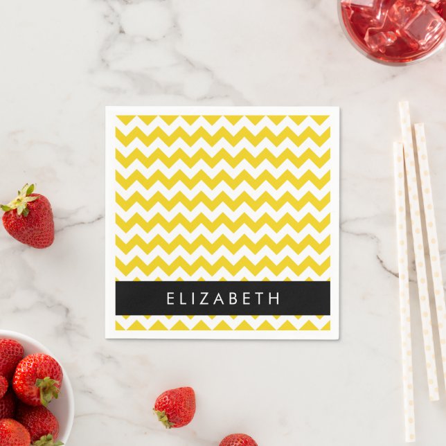 Yellow Zigzag, Yellow Chevron, Your Name Napkins (Insitu)