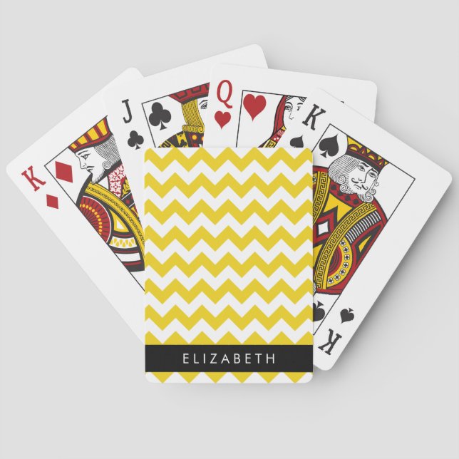Yellow Zigzag, Yellow Chevron, Your Name Poker Cards (Back)