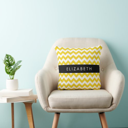 Yellow Zigzag Yellow Chevron Your Name Throw Pillow