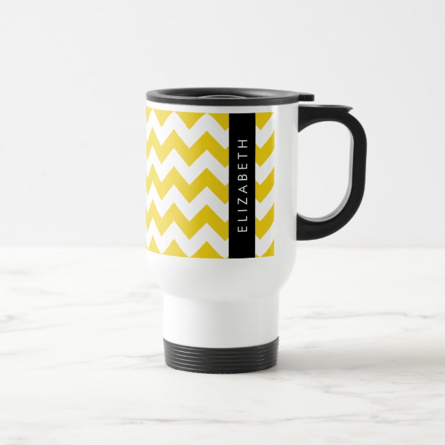 Yellow Zigzag, Yellow Chevron, Your Name Travel Mug (Right)