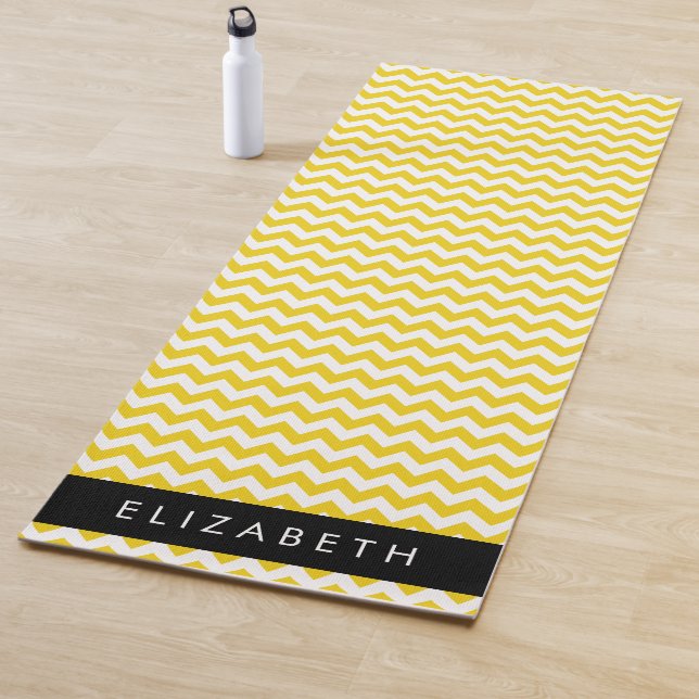 Yellow Zigzag, Yellow Chevron, Your Name Yoga Mat (In Situ)