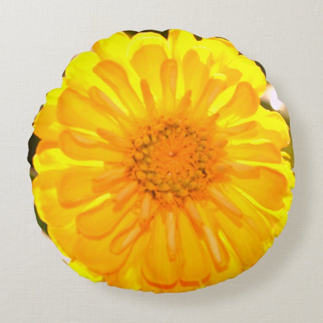 Yellow Zinnia Round Pillow (Front)