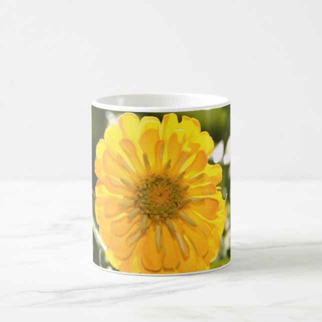 Yellow zinnia, yellow daisy, yellow flower coffee mug (Center)