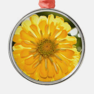Yellow zinnia, yellow daisy, yellow flower metal ornament