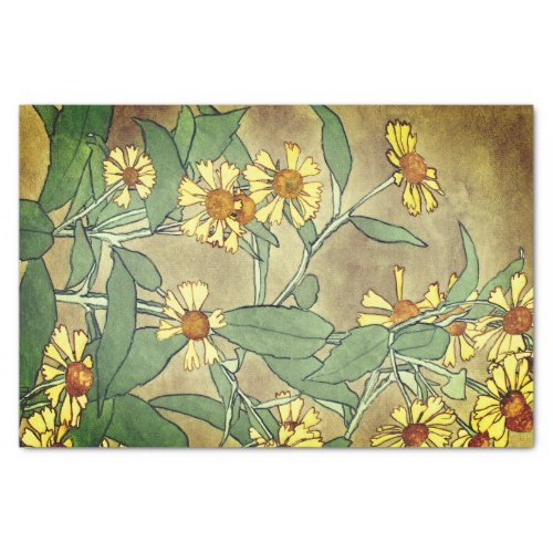 Yellow Zinnias Watercolor Painting Brown Tissue Paper