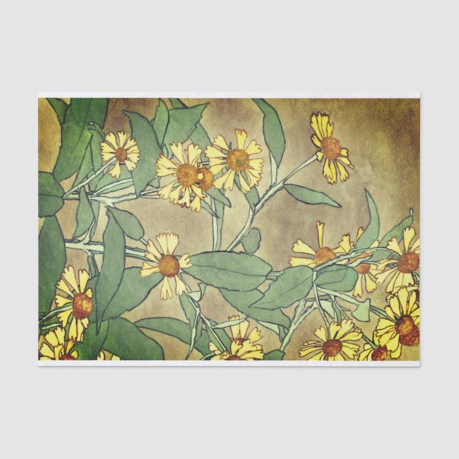 Yellow Zinnias Watercolor Painting Brown Tissue Paper (Front)