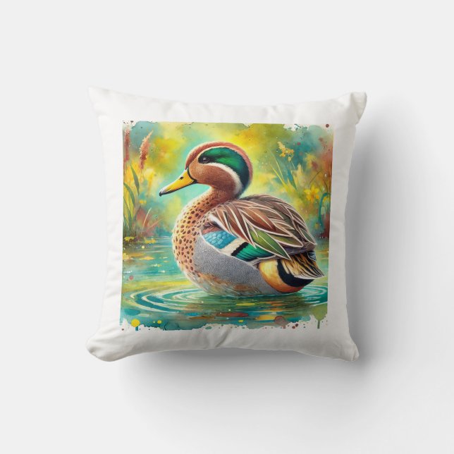 Yellowbilled teal 050824AREF143 - Watercolor Throw Pillow (Front)