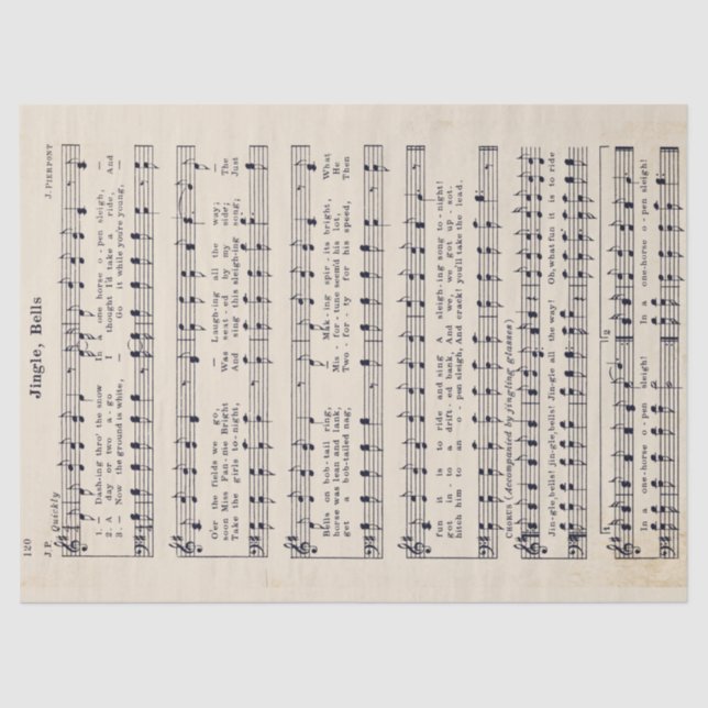 Yellowed Jingle Bells Tissue Paper and Decoupage  (Front)