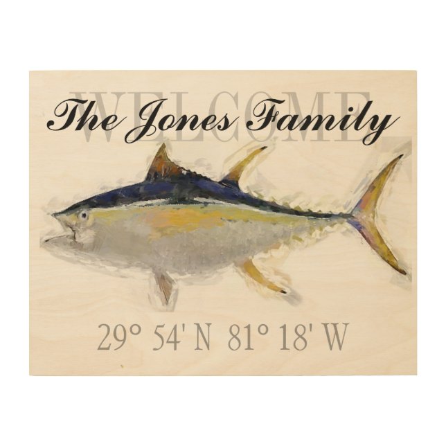 Yellowfin Tuna Welcome Sign with GPS Coordinates (Front)