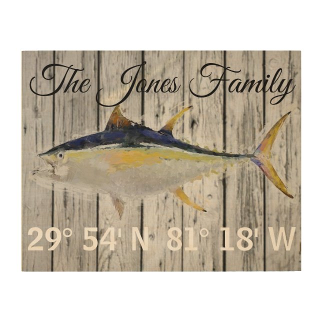 Yellowfin Tuna Welcome Sign with GPS Coordinates (Front)