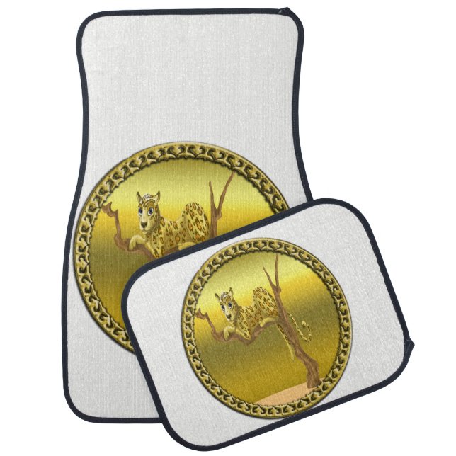 yellowish brown cartoon spotted leopard car floor mat (Set)