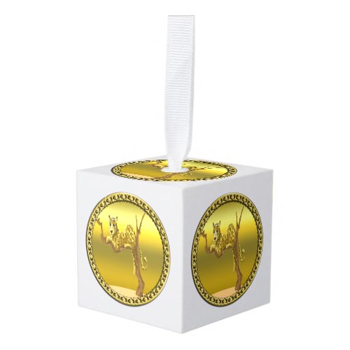 yellowish brown cartoon spotted leopard cube ornament