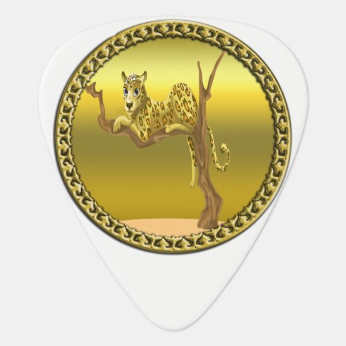 yellowish brown cartoon spotted leopard guitar pick