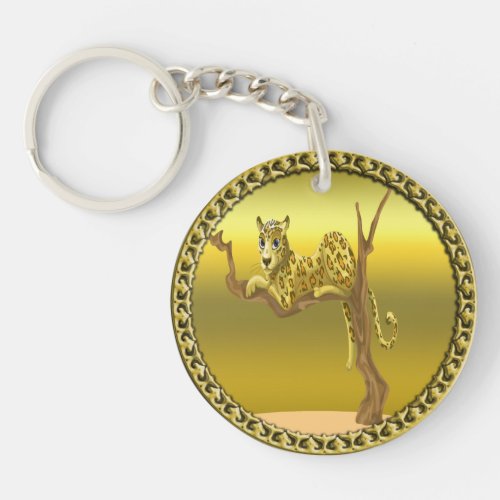 yellowish brown cartoon spotted leopard keychain