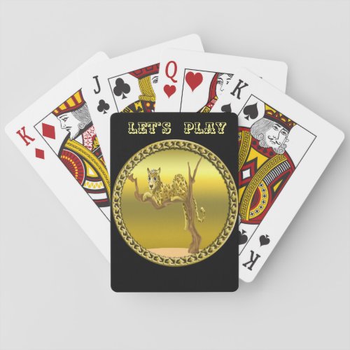 yellowish brown cartoon spotted leopard poker cards