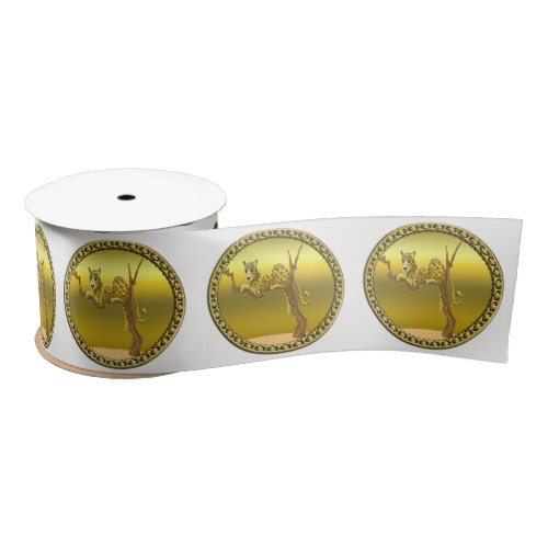 yellowish brown cartoon spotted leopard satin ribbon