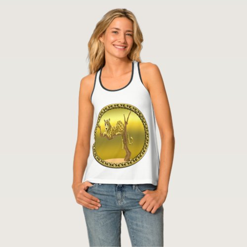 yellowish brown cartoon spotted leopard tank top