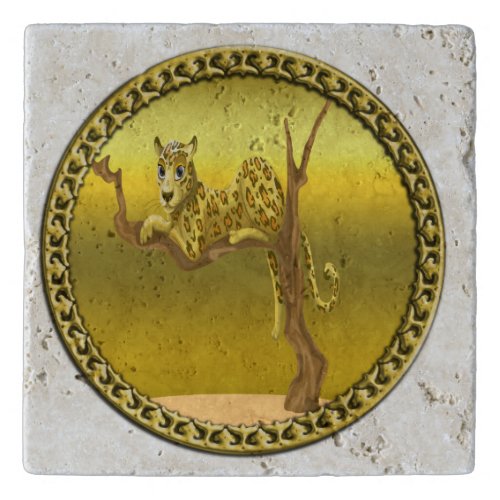 yellowish brown cartoon spotted leopard trivet