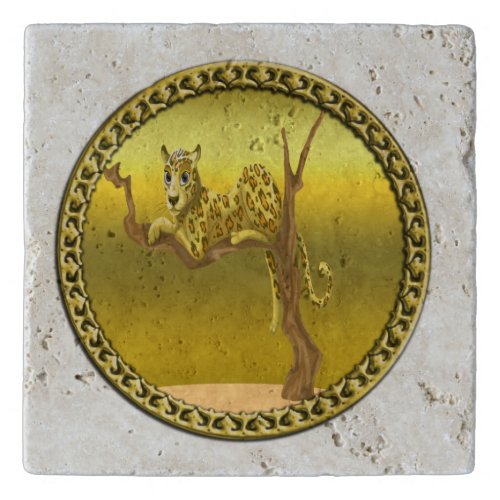 yellowish brown cartoon spotted leopard trivet