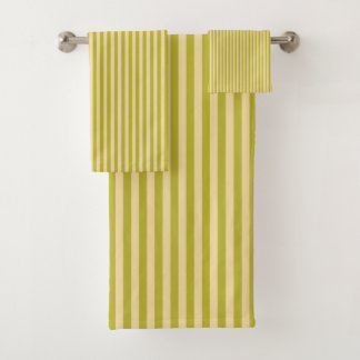 Yellowish Green and Buttercream Color Stripes Bath Towel Set