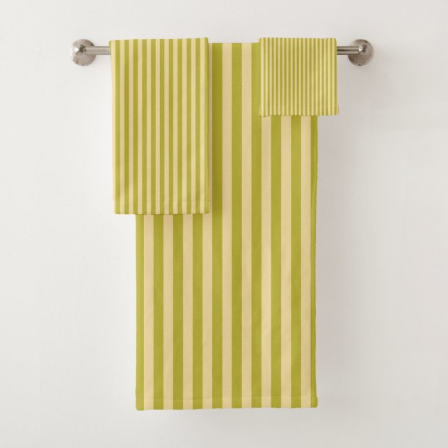 Yellowish Green and Buttercream Color Stripes Bath Towel Set (Insitu)