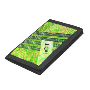 Yellowish green with streaks and bamboo-like style tri-fold wallet