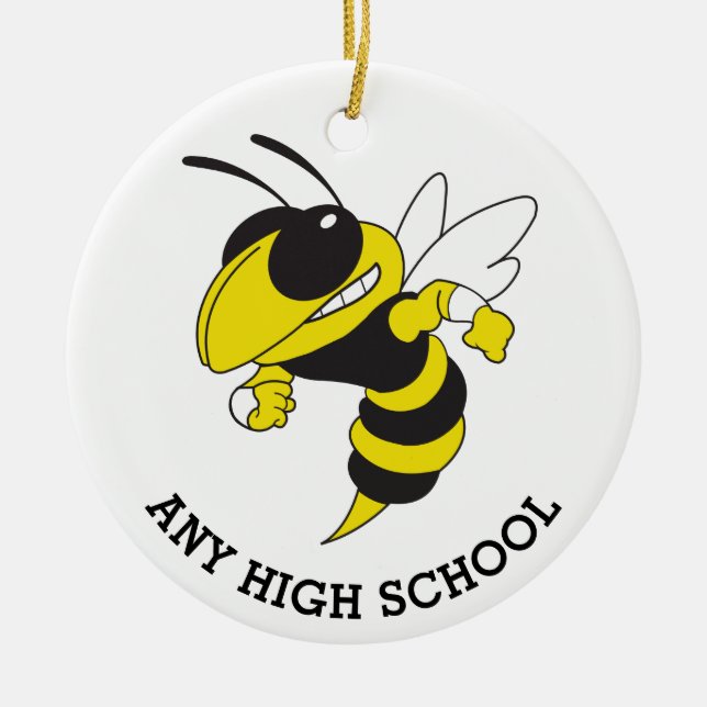 Yellowjacket High Class of Yellow Black Christmas Ceramic Ornament (Front)