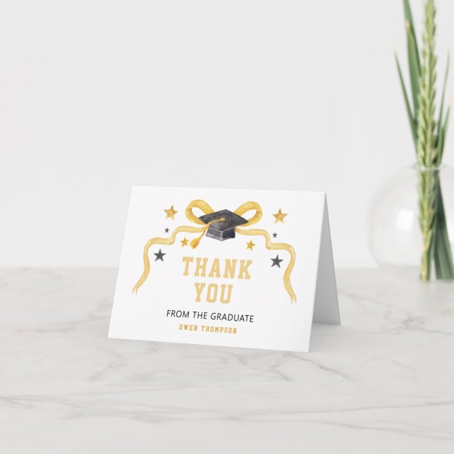 Yellowk Ribbon Coquette Graduation  Thank You Card (Front)
