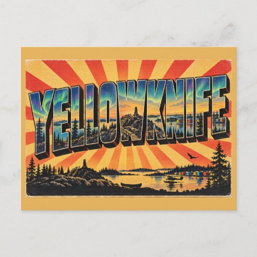 Yellowknife NT Lake Boreal Aurora Art Postcard
