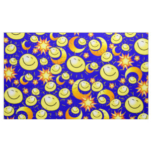 YellowOrange  Stars Sun Moon Blue Fabric