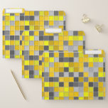 [ Thumbnail: Yellows and Grays Tiled Squares Pattern File Folder ]